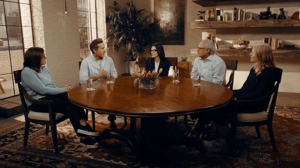 Play video of Ryan Reynolds sitting at a round table talking with a group of advocates