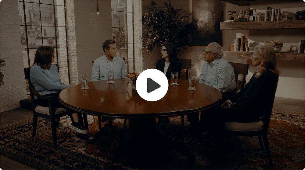 Play video of Ryan Reynolds sitting at a round table talking with a group of advocates